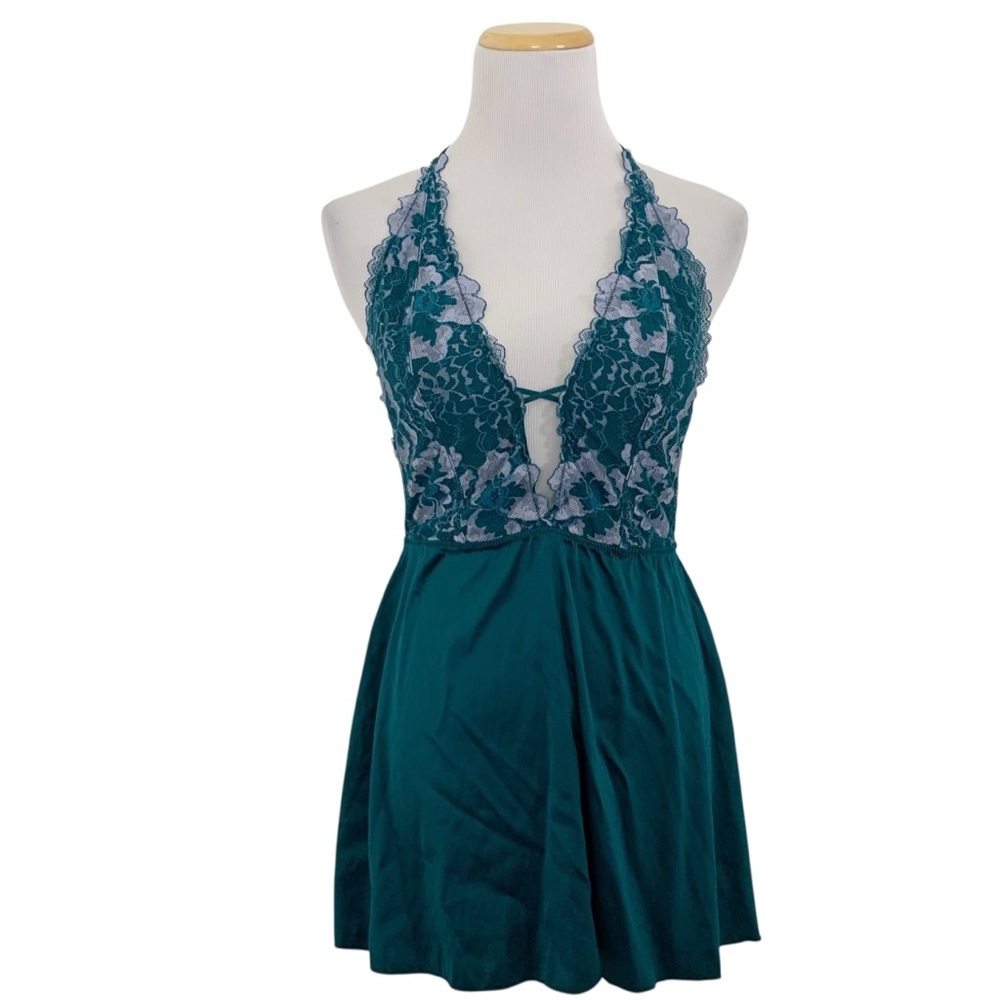 Auden Women's Plunge Babydoll Nightie Satin Lace Strappy Back Nightie Size M